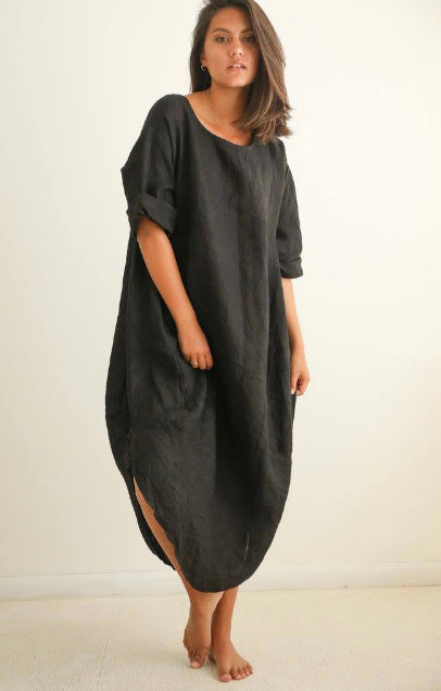 Charlotte Linen Dress Charcoal