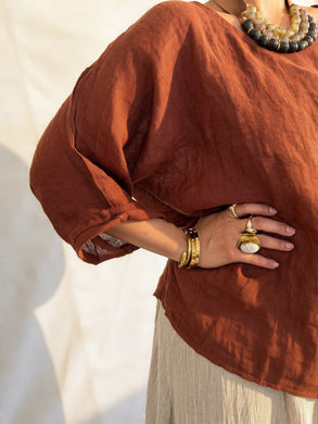 Zoe Linen Gauze top Tabacco