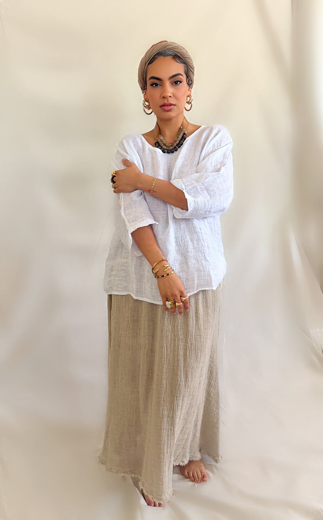 Zoe Linen Gauze top White