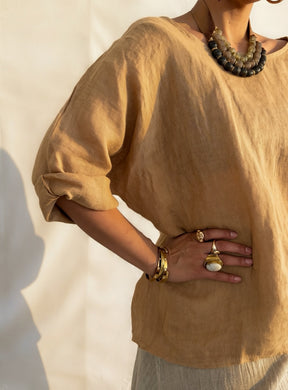 Zoe Linen Gauze top Camel