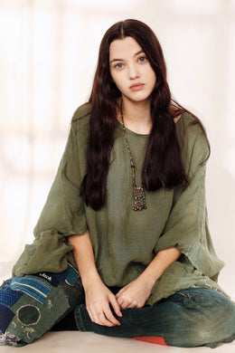 Luna Oversized Linen Top Green
