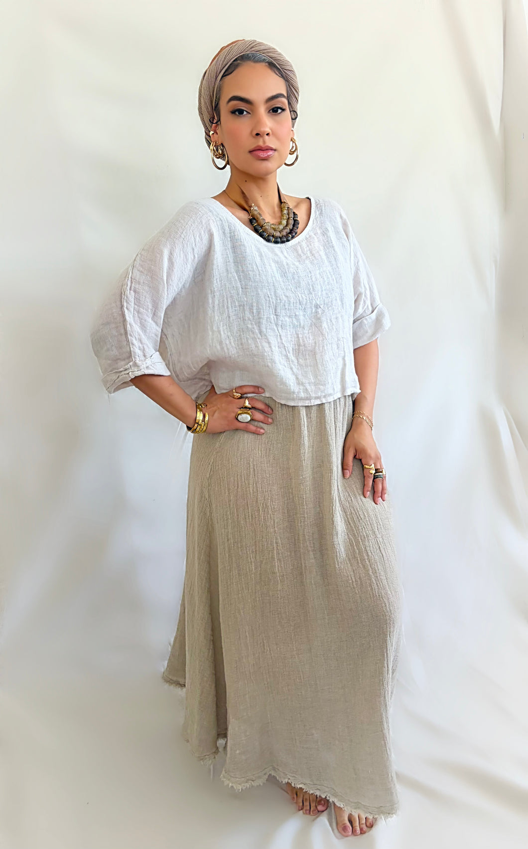 Zoe Linen Gauze Crop top Beige