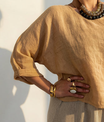 Zoe Short Linen Gauze CropTop Camel