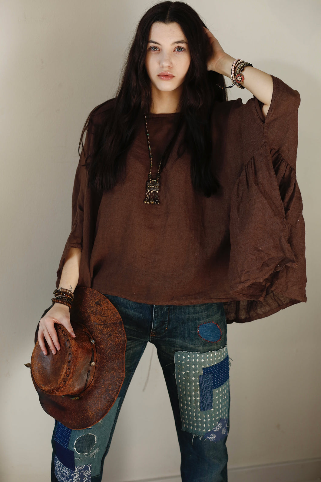 Luna Oversized Linen Top Brown