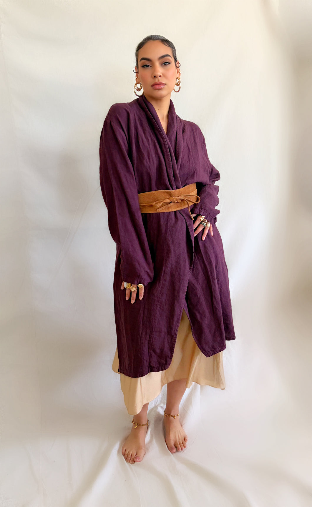 Georgia Linen Duster in Burgundy