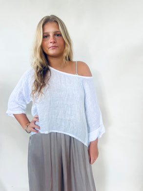 Zoe Linen Gauze Crop Top White