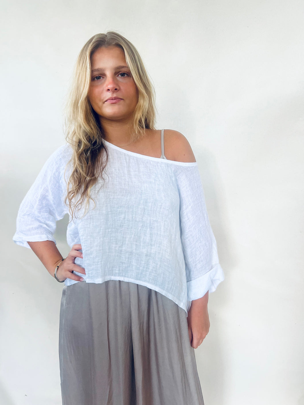 Zoe Linen Gauze Crop Top White