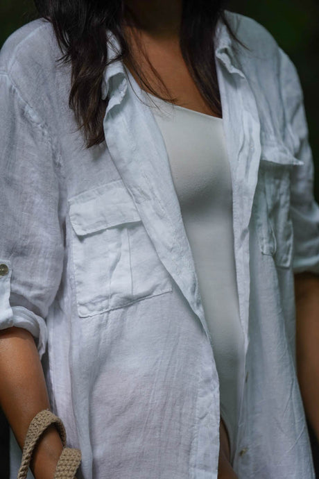 Josephine Linen Maxi Shirt Dress White